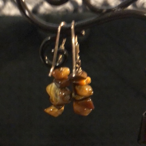 STERLING SILVER TIGERS EYE EARRINGS - Picture 3 of 4